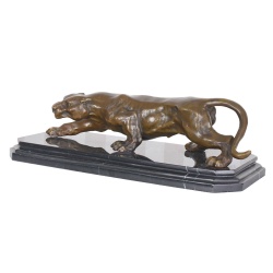 Leopard-statueta Art Deco din bronz cu soclu din marmura