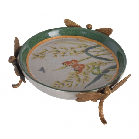 Fructiera Craquelle din portelan cu picioruse bronz