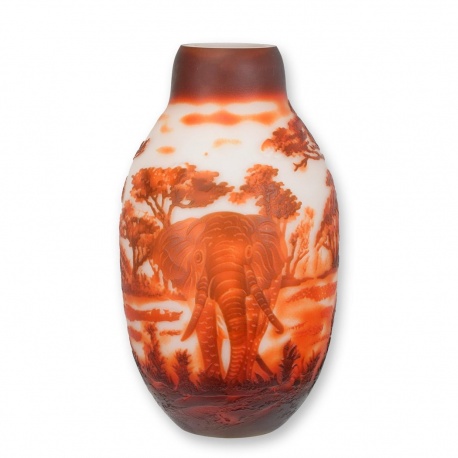 Elefant african - vaza pictata in relief din sticla