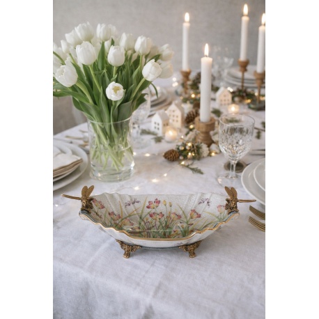 Fructiera cu libelule din portelan Craquelle