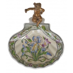 Savoniera din portelan Craquelle cu ingeras din bronz