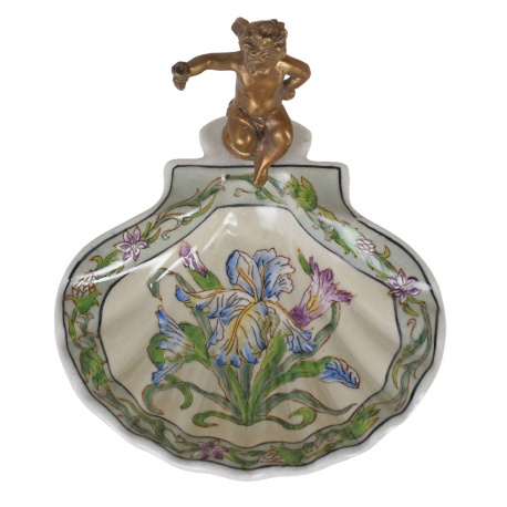 Savoniera din portelan Craquelle cu ingeras din bronz