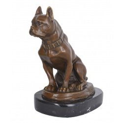 Buldog francez-statueta din bronz cu un soclu din marmura
