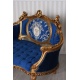 Sofa Rococo din lemn masiv cu tapiterie albastru regal
