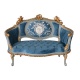 Sofa Rococo din lemn masiv cu tapiterie albastra din catifea