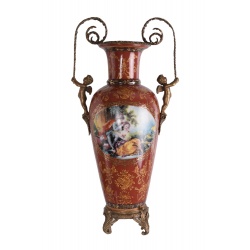 Amfora din portelan Craquele cu ingerasi din bronz