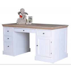 Birou din lemn masiv alb cu blat bej