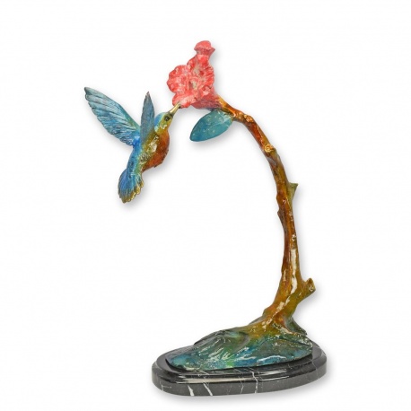 Colibri pe floare-statueta din bronz cu soclu marmura