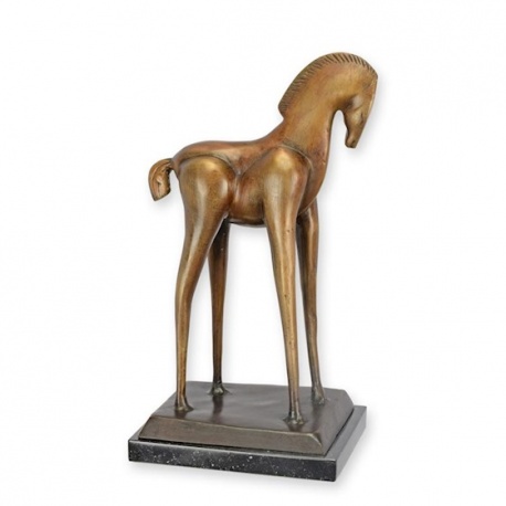 Cal-statueta moderna din bronz cu soclu din marmura