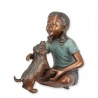 Fetita citind cu catel-statueta vieneza din bronz