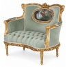 Sofa baroc din lemn auriu cu tapiterie catifea verde salvie