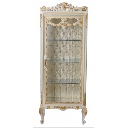 Vitrina baroc din lemn masiv alb cu decoratiuni din alama
