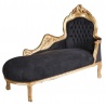 Sofa din lemn masiv auriu cu tapiterie din catifea neagra