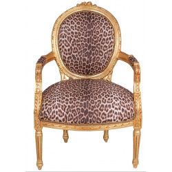 Semifotoliu din lemn masiv auriu cu tapiterie leopard