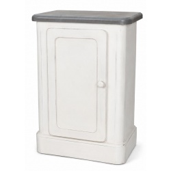 Noptiera Shabby Chic din lemn masiv alb cu blat gri
