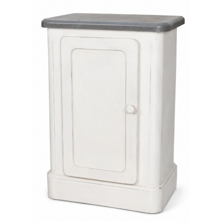 Noptiera Shabby Chic din lemn masiv alb cu blat gri