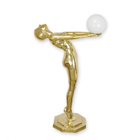 Lampa Art Deco femeie din bronz auriu