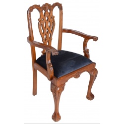 Scaun Chippendale din lemn mahon cu tapiterie neagra