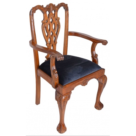 Scaun Chippendale din lemn mahon cu tapiterie neagra