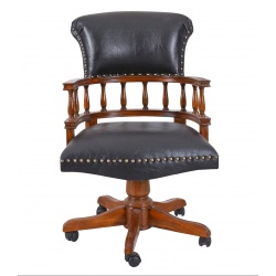 Scaun Chesterfield din lemn mahon cu tapiterie neagra