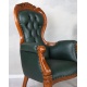 Fotoliu Chesterfield din lemn mahon cu tapiterie verde