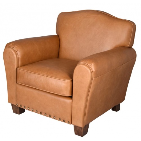 Fotoliu Chesterfield din lemn mahon cu tapiterie maro deschis