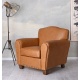 Fotoliu Chesterfield din lemn mahon cu tapiterie maro deschis