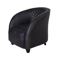 Fotoliu retro din lemn masiv cu piele groasa neagra