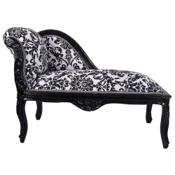 Sofa din lemn masiv negru cu tapiterie alba cu flori negre