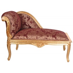 Sofa din lemn masiv auriu cu tapiterie rosie