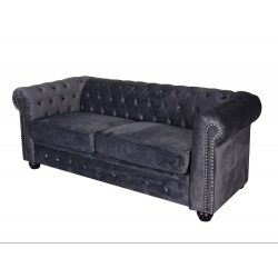 Sofa Chesterfield din lemn masiv cu tapiterie gri soarece