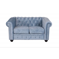 Sofa Chesterfield din lemn masiv cu tapiterie albastru marin