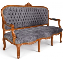 Sofa baroc din lemn mahon cu tapiterie din catifea gri inchis