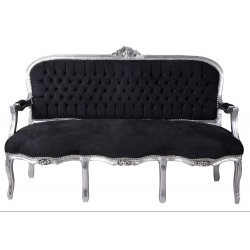 Sofa trei locuri din lemn masiv argintiu cu tapiterie neagra