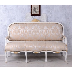 Sofa Madam Pompadour din lemn masiv grej cu tapiterie cu flori