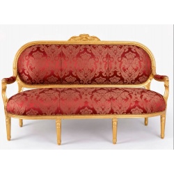 Sofa Madam Pompadour din lemn maasiv auriu cu tapiterie rosie