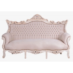 Sofa baroc din lemn masiv alb cu tapiterie crem