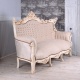 Sofa baroc din lemn masiv alb cu tapiterie crem