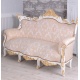 Sofa baroc din lemn masiv alb cu tapiterie crem