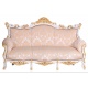 Sofa baroc din lemn masiv alb cu tapiterie crem