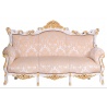 Sofa baroc din lemn masiv alb cu tapiterie crem