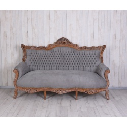 Sofa baroc din lemn mahon cu tapiterie gri