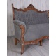 Sofa baroc din lemn mahon cu tapiterie gri