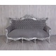 Sofa baroc din lemn masiv argintiu cu tapiterie gri