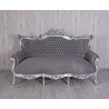 Sofa baroc din lemn masiv argintiu cu tapiterie gri