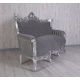 Sofa baroc din lemn masiv argintiu cu tapiterie gri