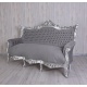 Sofa baroc din lemn masiv argintiu cu tapiterie gri