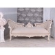 Sofa rococo din lemn masiv alb cu tapiterie crem