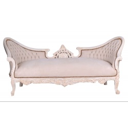 Sofa rococo din lemn masiv alb cu tapiterie crem