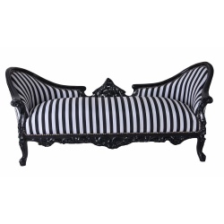 Sofa rococo din lemn masiv negru cu tapiterie in dungi